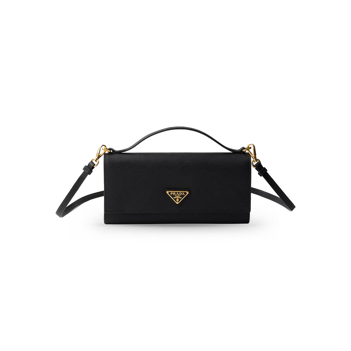 Saffiano Leather Wallet with Shoulder Strap Black