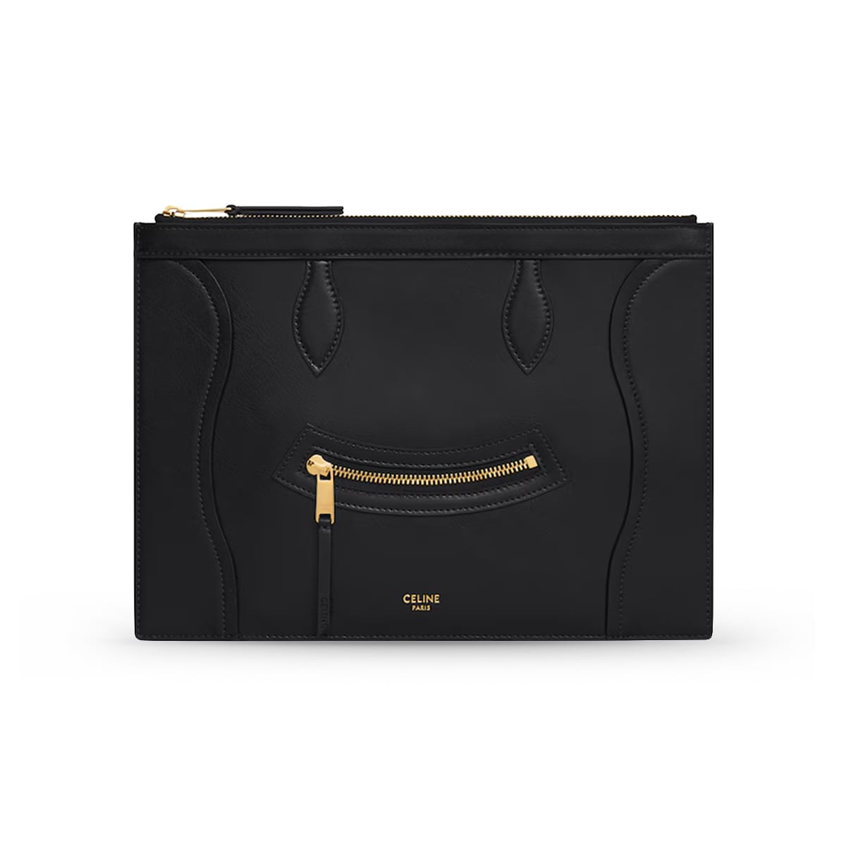 Medium Pouch Glossy Calfskin Black GHW