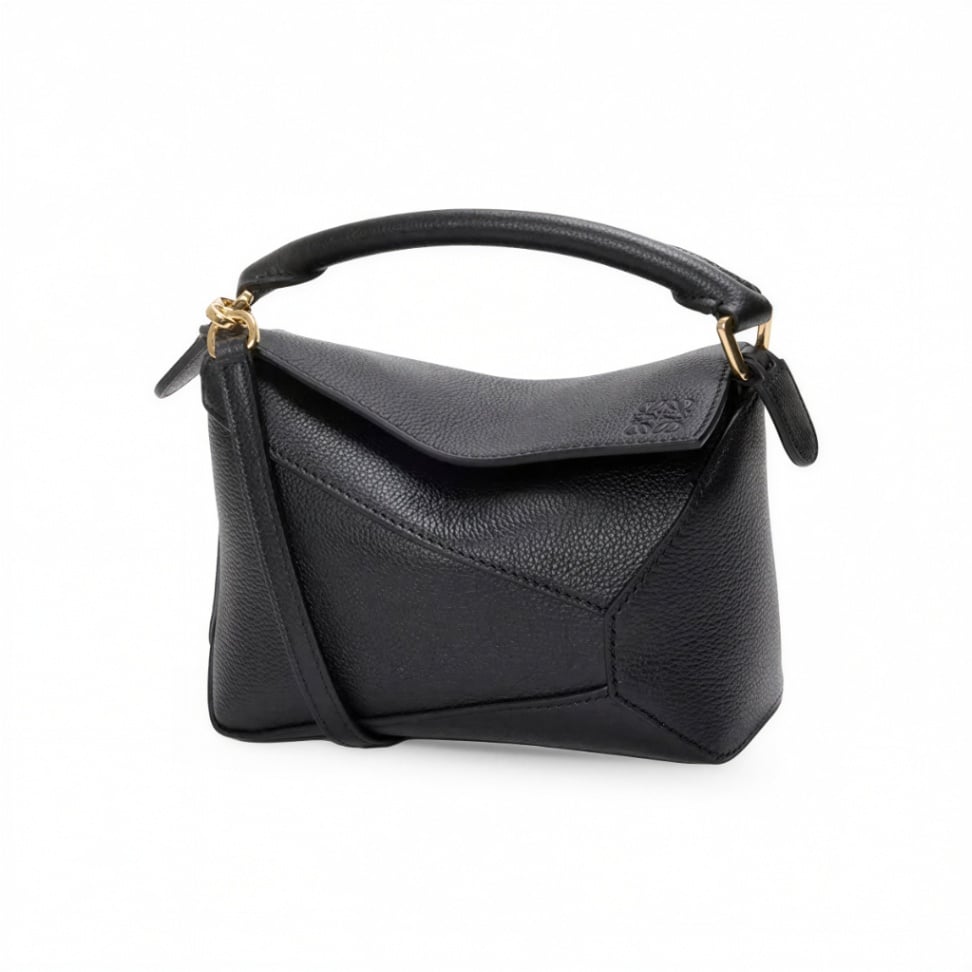 Mini Puzzle Edge Bag in Soft Grained Calfskin Black GHW