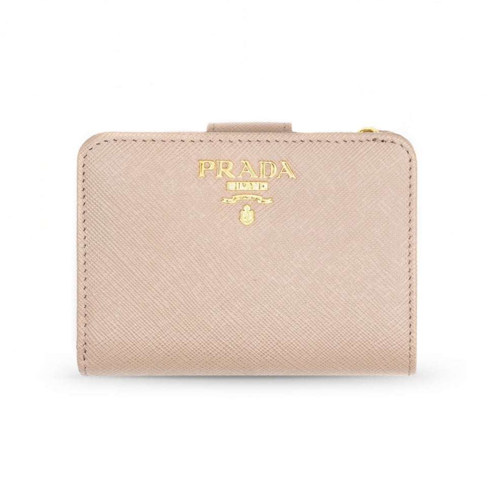 Small Saffiano Zip Leather Wallet Pink Beige-Prada