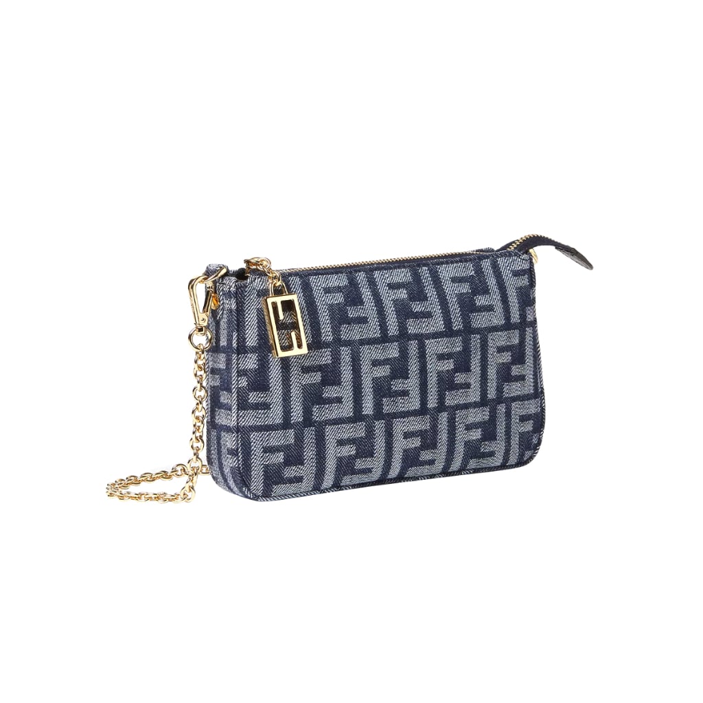 Baguette Pouch FF Jacquard with Chain Blue Denim GHW