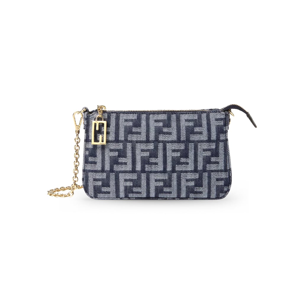 Baguette Pouch FF Jacquard with Chain Blue Denim GHW-Fendi