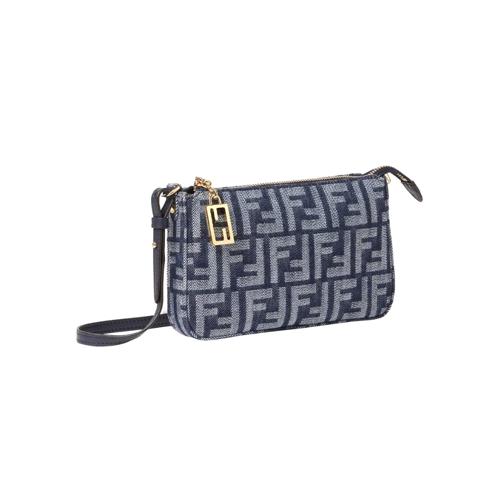 Baguette Pouch FF Jacquard with Chain Blue Denim GHW