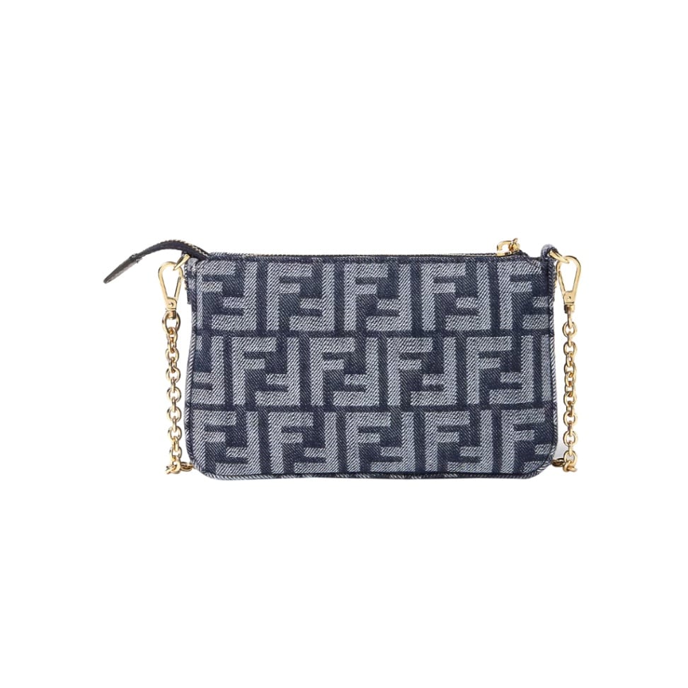Baguette Pouch FF Jacquard with Chain Blue Denim GHW