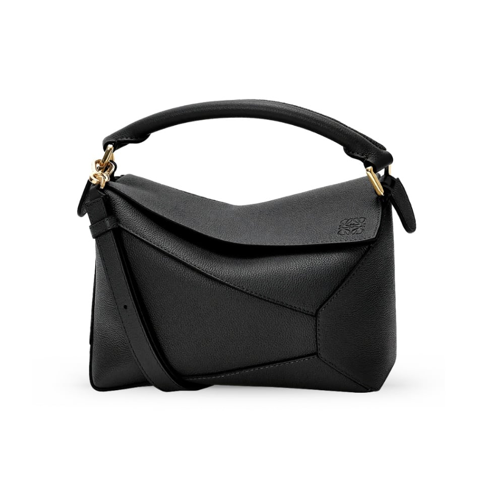 Small Puzzle Edge Soft Grained Calfskin Bag Black-Loewe