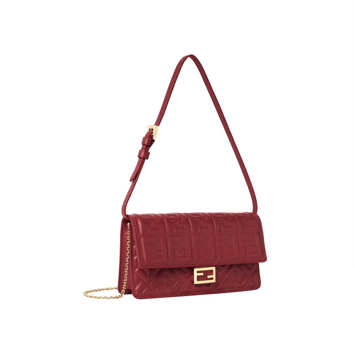 Fendi FF Motif Wallet On Chain Baguette Nappa Leather Burgundy