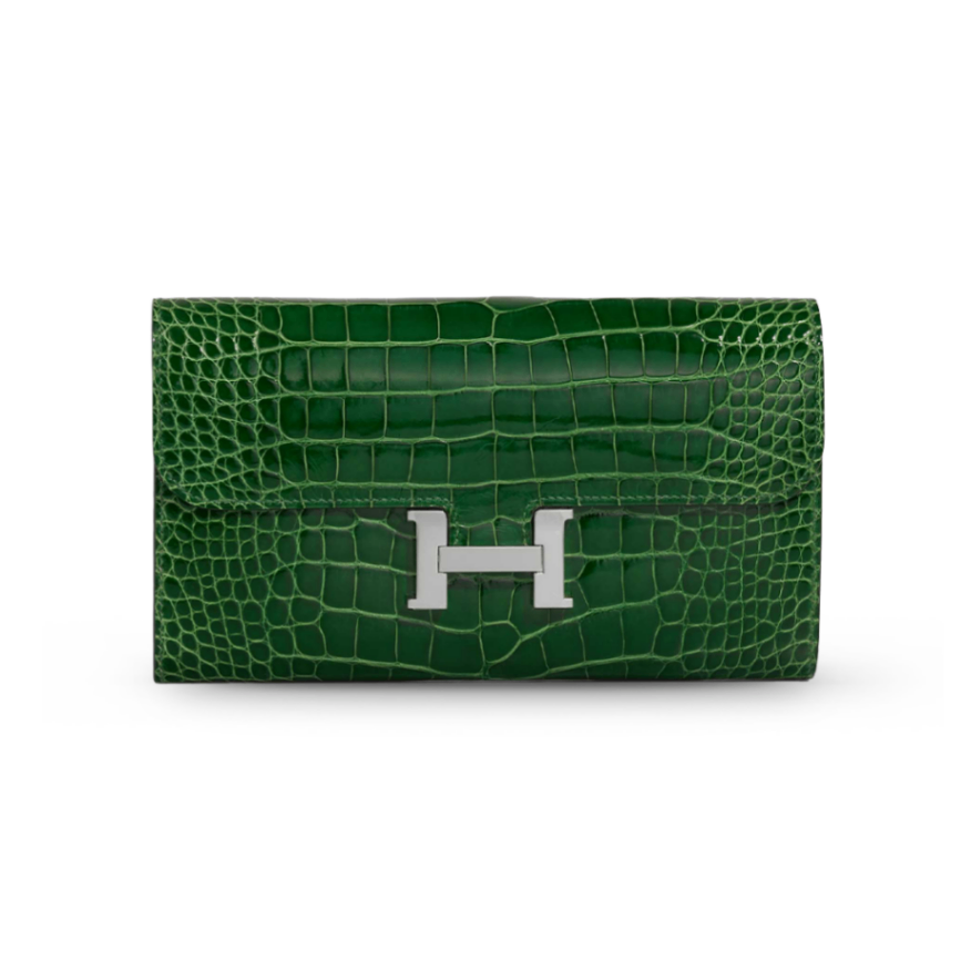 Constance Long Wallet Alligator Mississippiensis Matte Cactus PHW R-Hermès