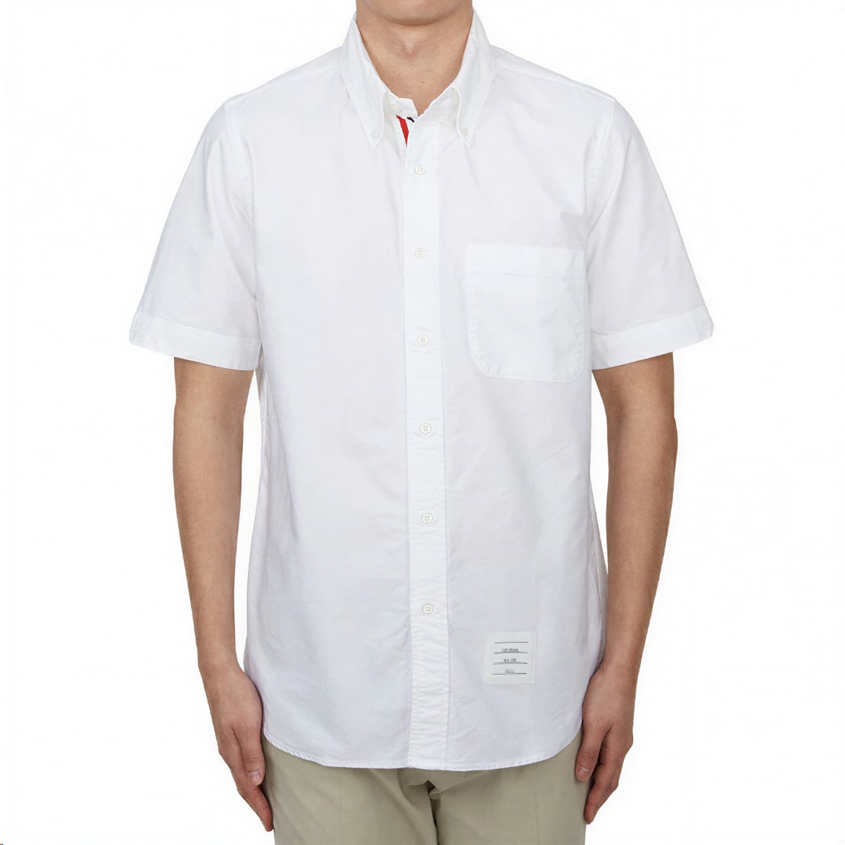 Oxford Grosgrain Placket Short Sleeve Shirt White