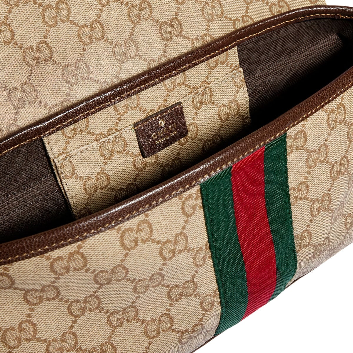 Madison Medium GG Coated Canvas Shoulder Bag Sand and Dark Brown