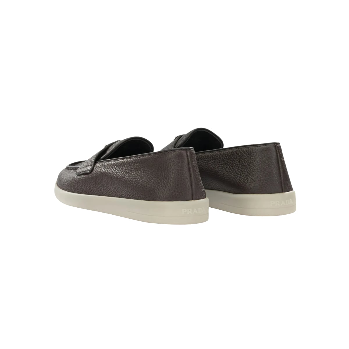 Enamel Triangle Logo Grained Texture Loafers Brown