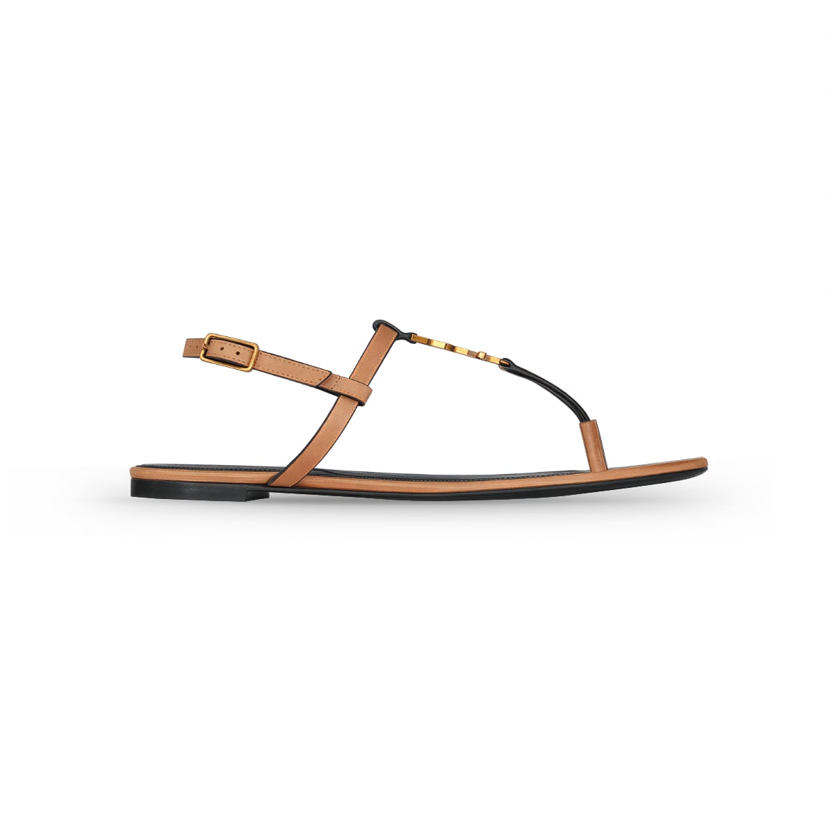 Cassandra Flat T Sandal in Beige-Saint Laurent