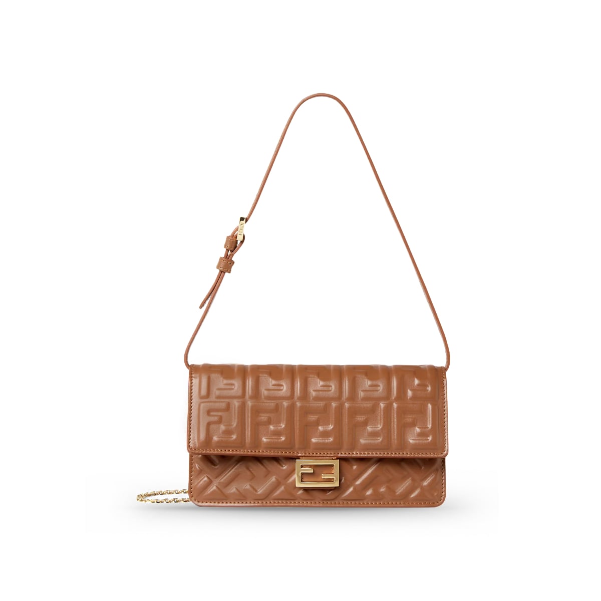 FF Motif Wallet On Chain Baguette Nappa Leather Brown GHW-Fendi