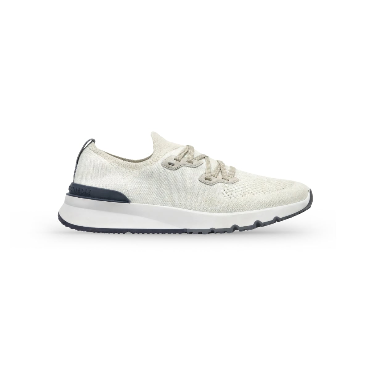 Perforated Detail Knitted Low Top Sneakers Off White Beige-Brunello Cucinelli