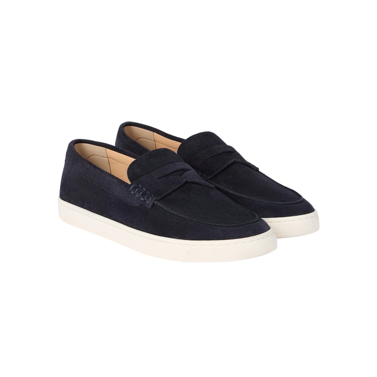 Suede Loafers Penny Slot Strap Blue