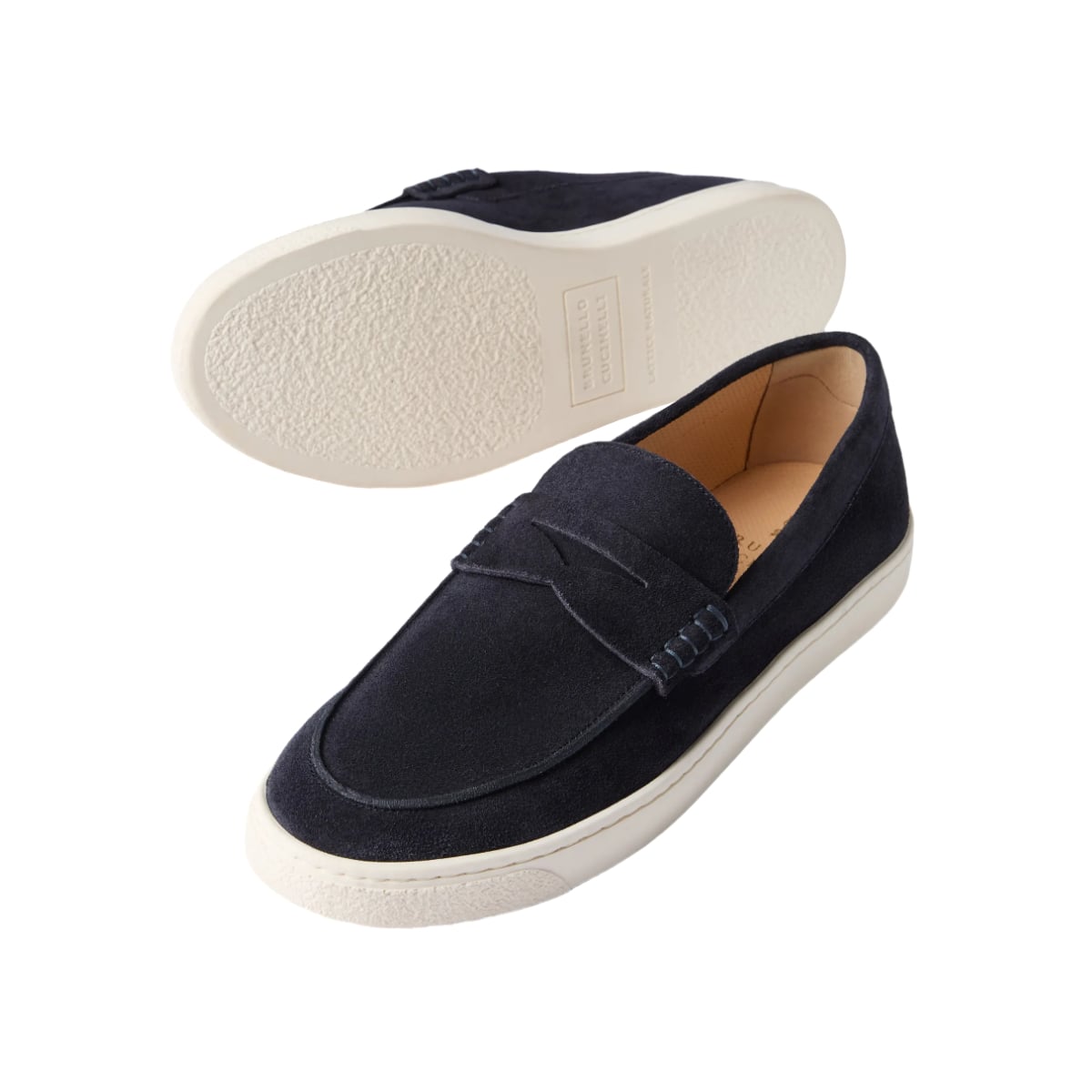 Suede Loafers Penny Slot Strap Blue