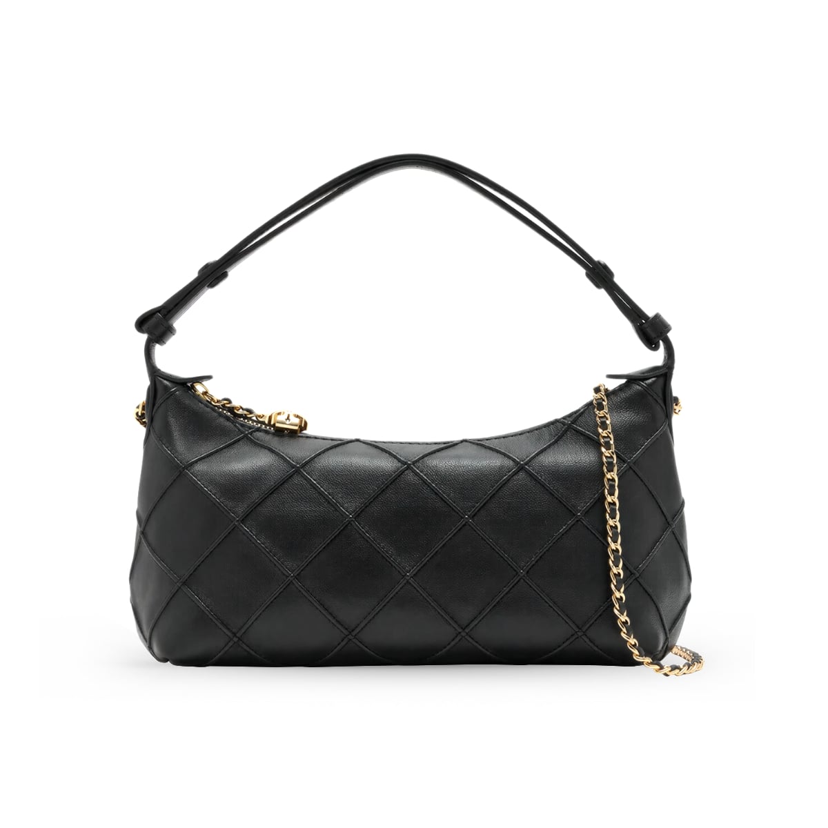 Fleming Pochette Diamond Pattern Shoulder Bag Black GHW-Tory Burch
