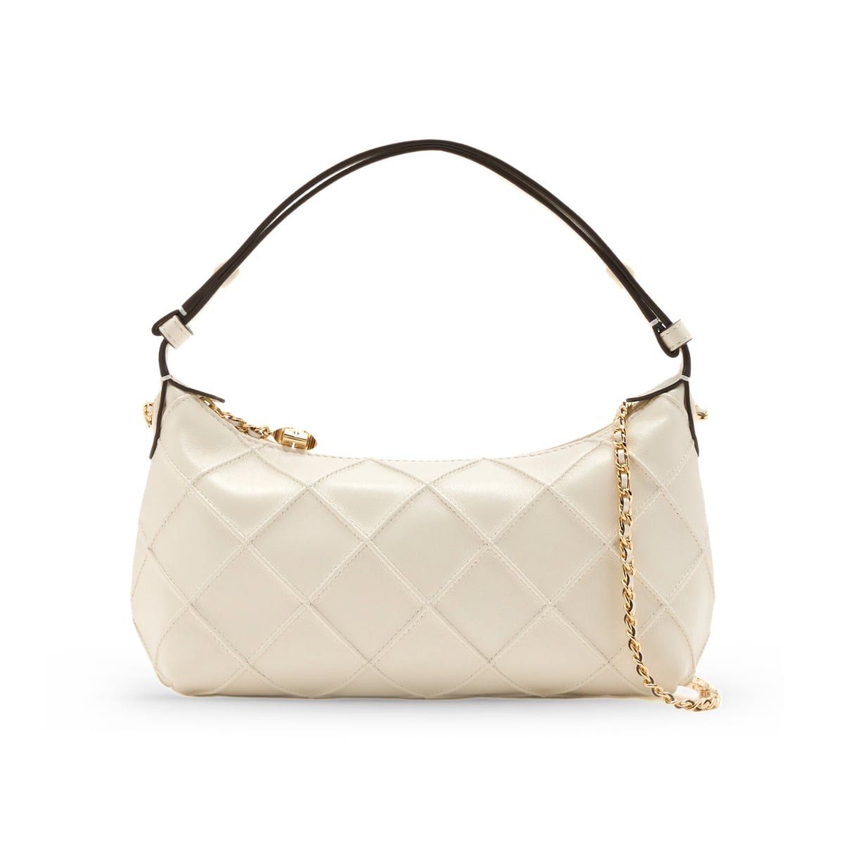 Fleming Pochette Diamond Pattern Shoulder Bag Cream GHW-Tory Burch