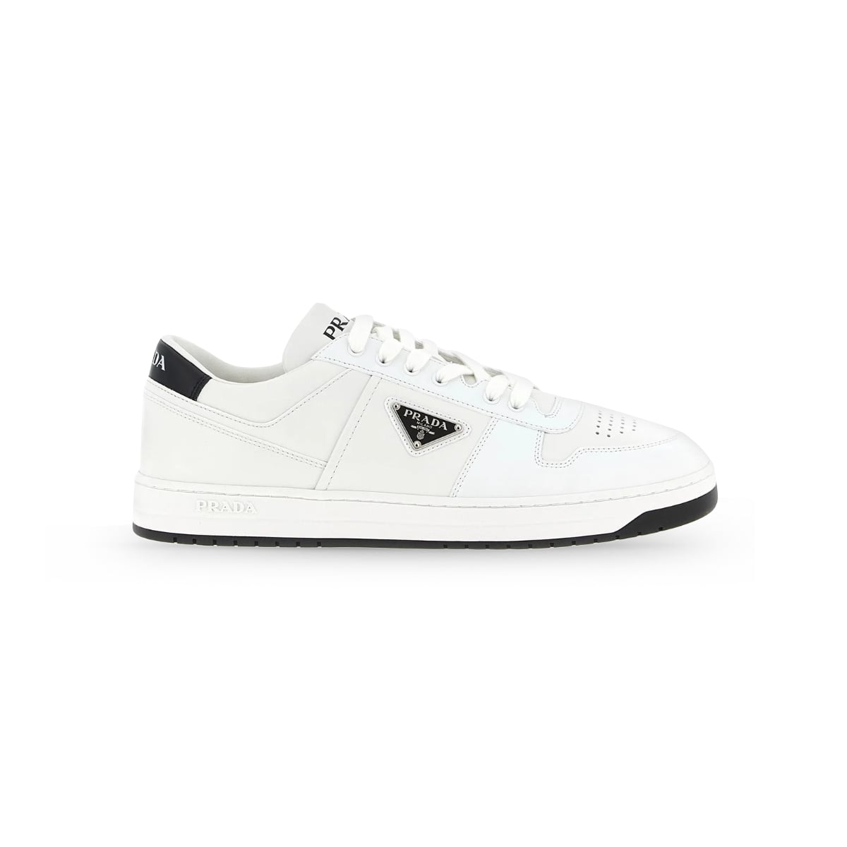 Downtown Leather Sneakers White Black-Prada