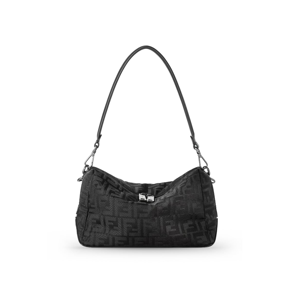 Lui Medium FF Squared Nylon Leather Bag Black-Fendi