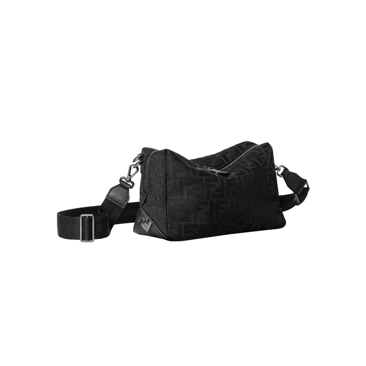Lui Medium FF Squared Nylon Leather Bag Black