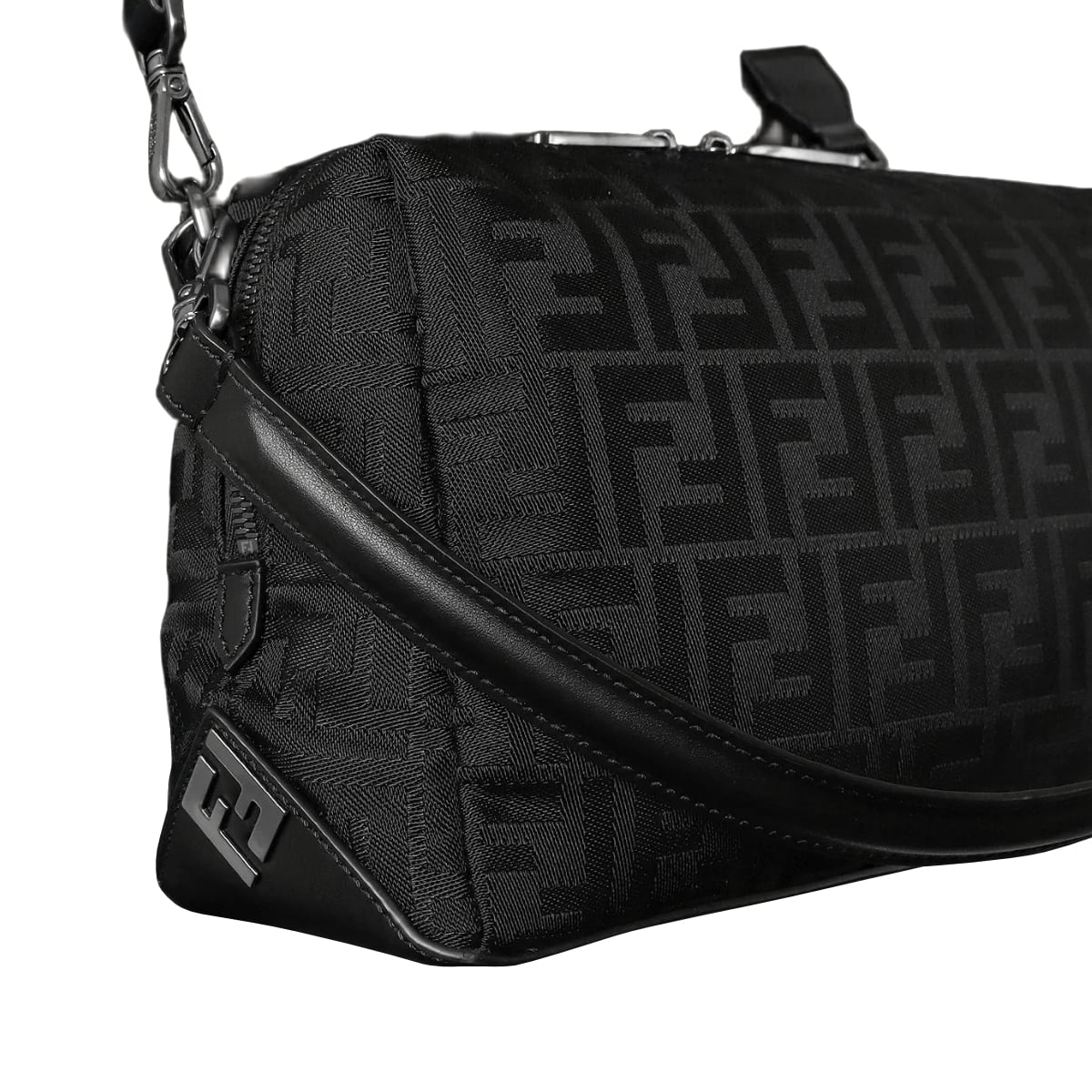 Lui Medium FF Squared Nylon Leather Bag Black