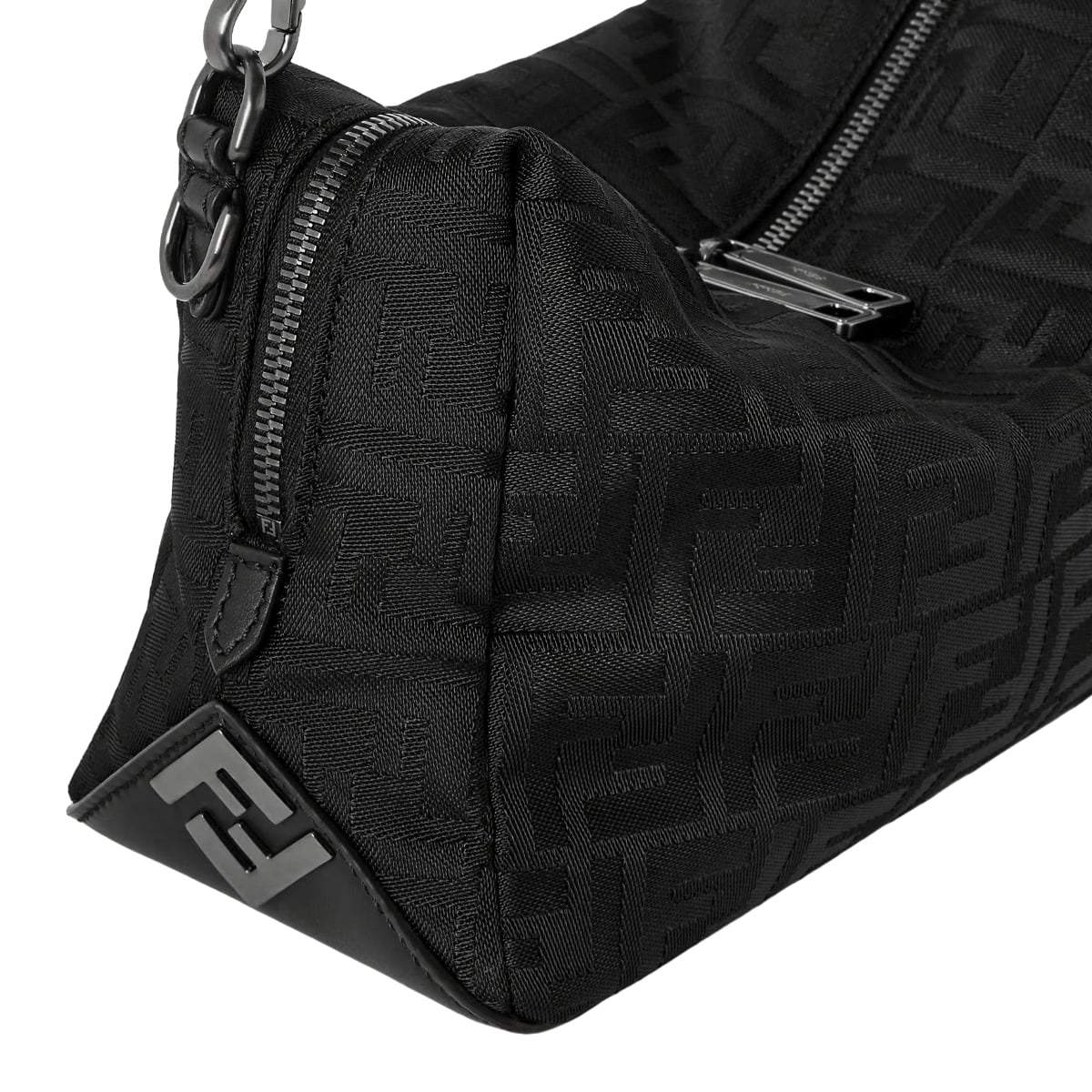 Lui Medium FF Squared Nylon Leather Bag Black