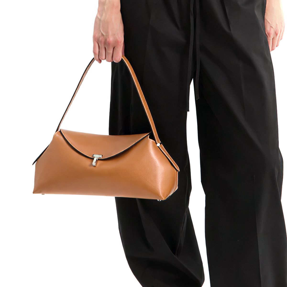 T-Lock Grained Leather Shoulder Bag Tan