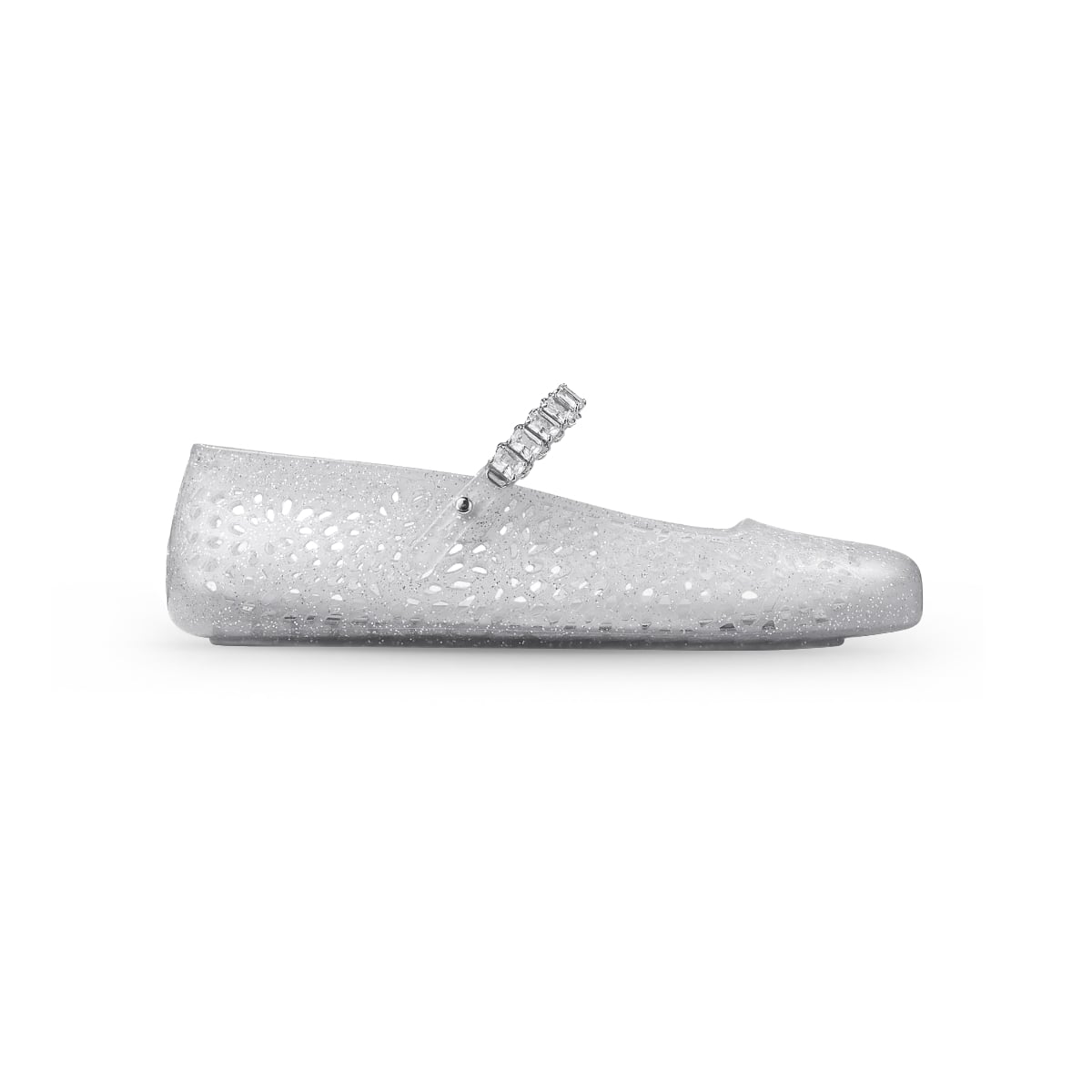 Clear Jelly Ballerina Flats with Crystal Embellishment Silver-Jimmy Choo