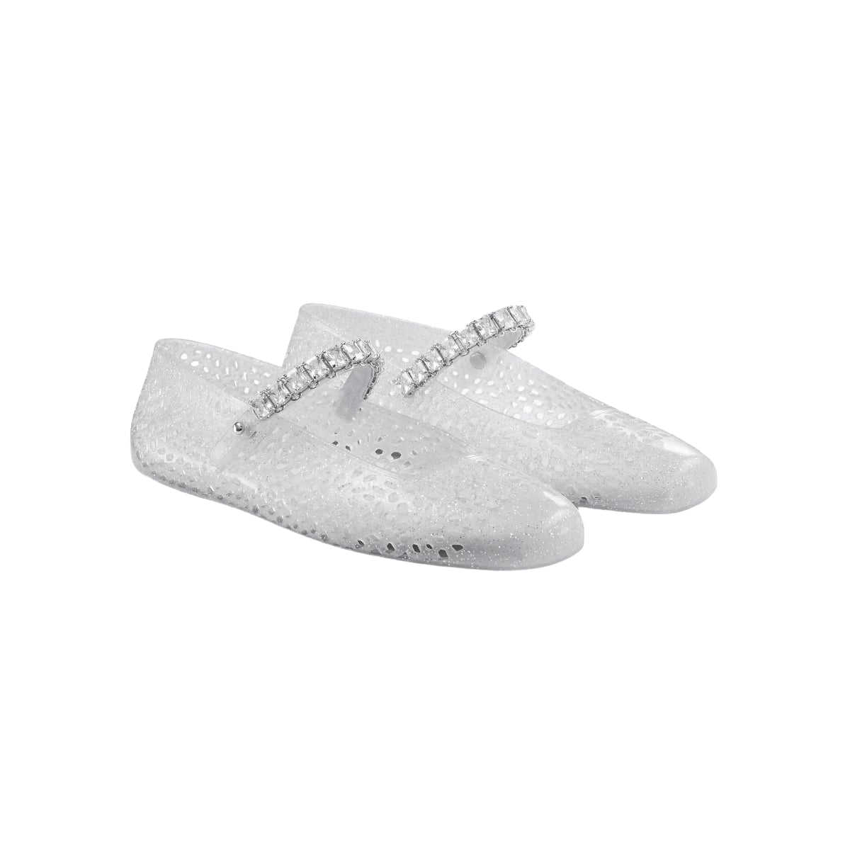 Clear Jelly Ballerina Flats with Crystal Embellishment Silver