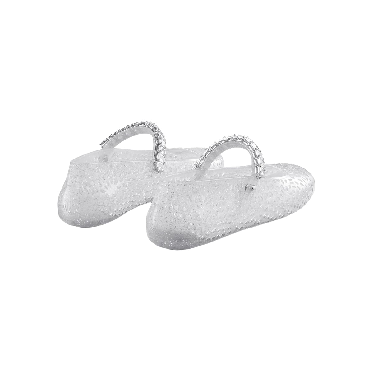 Clear Jelly Ballerina Flats with Crystal Embellishment Silver