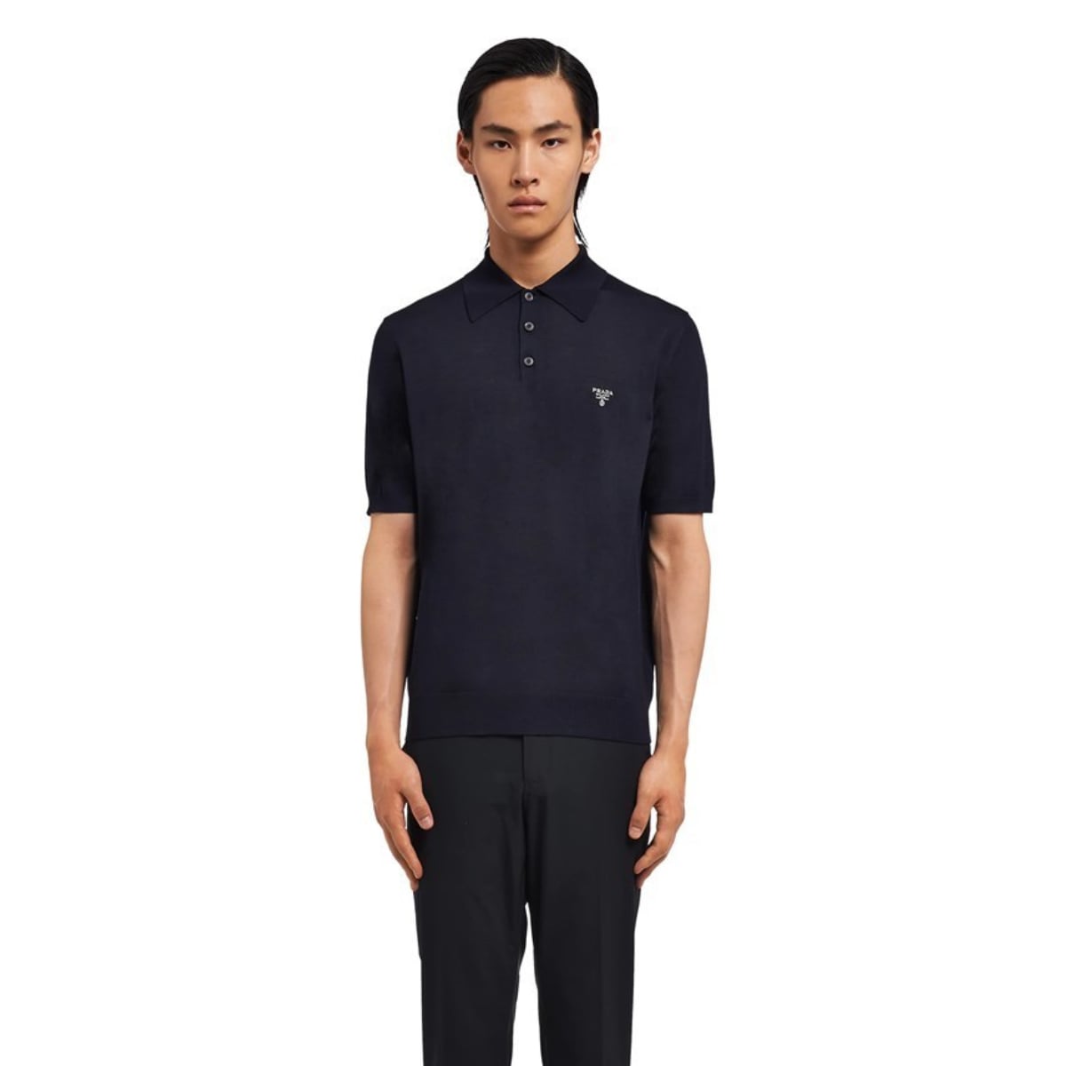 Superfine Wool Polo Shirt Navy Blue