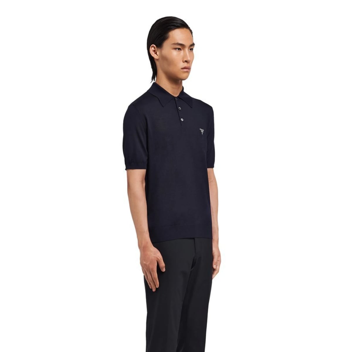Superfine Wool Polo Shirt Navy Blue