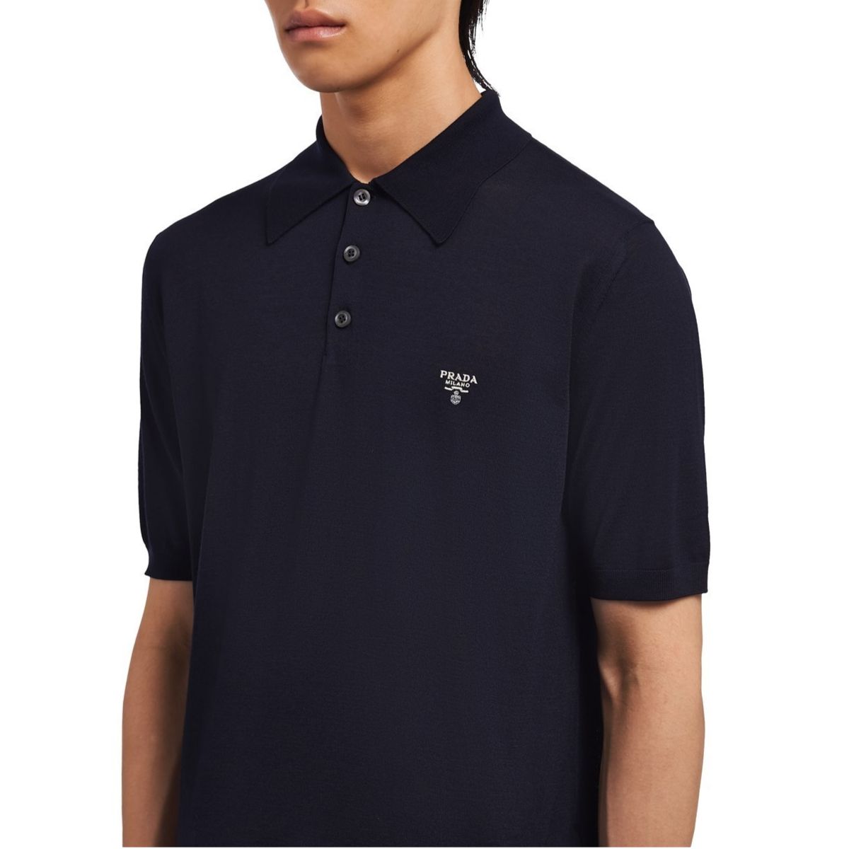 Superfine Wool Polo Shirt Navy Blue