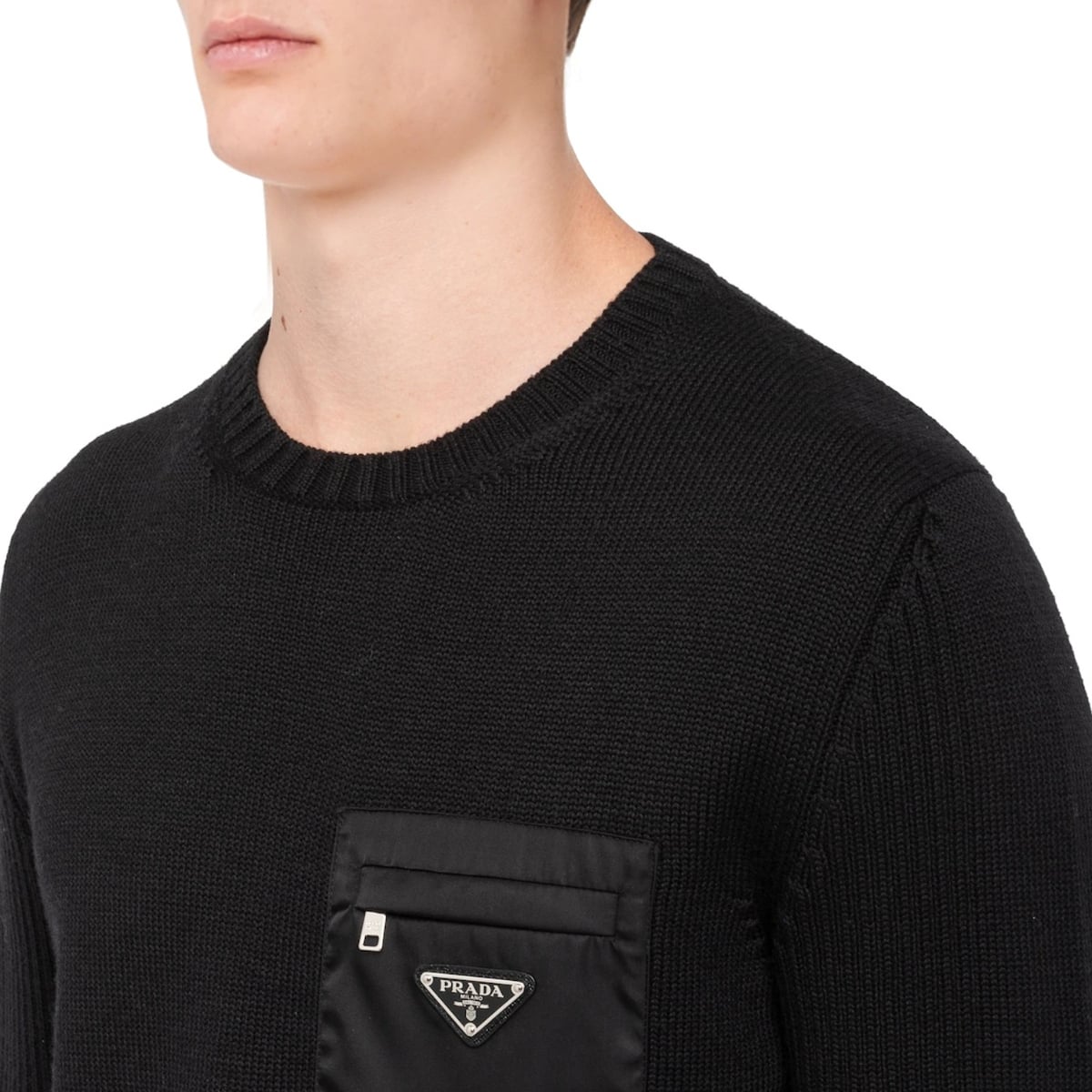Patch with Welt Pocket Sweater Wool Black