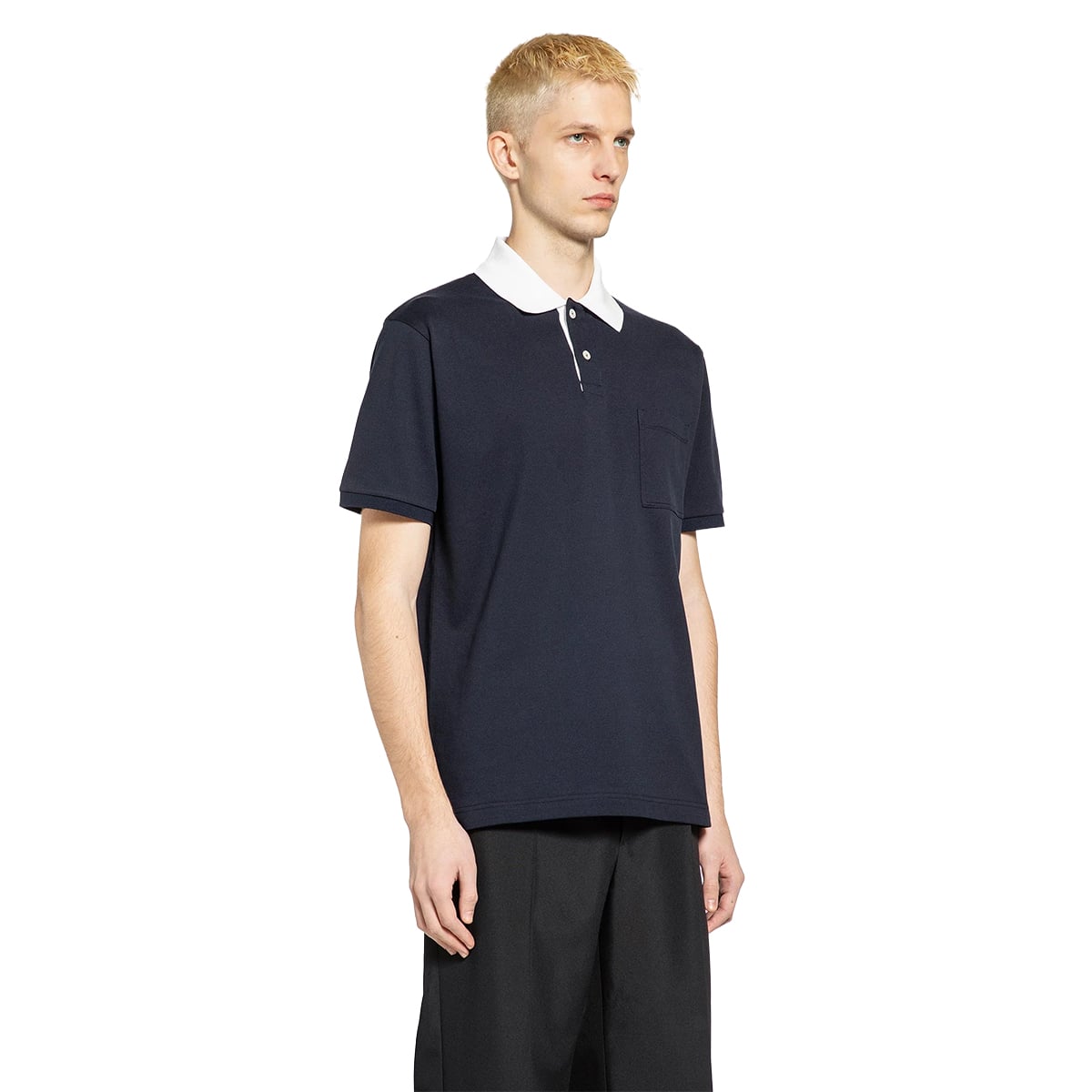 Stretch Cotton Piquet Polo Shirt Blue
