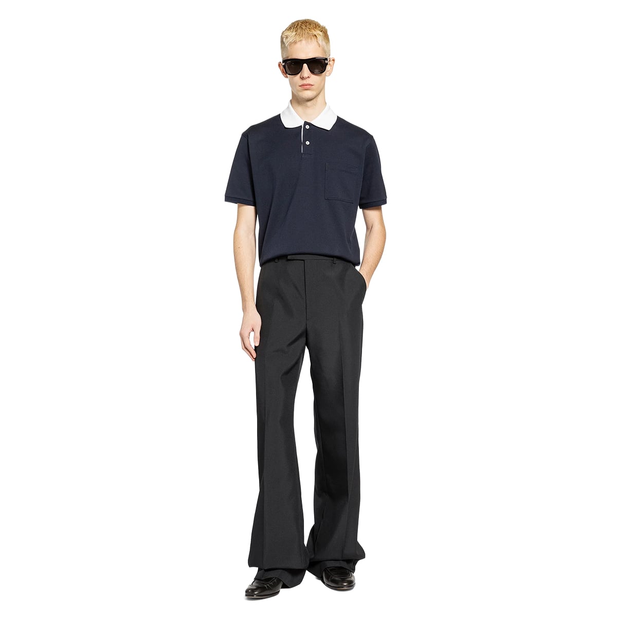 Stretch Cotton Piquet Polo Shirt Blue