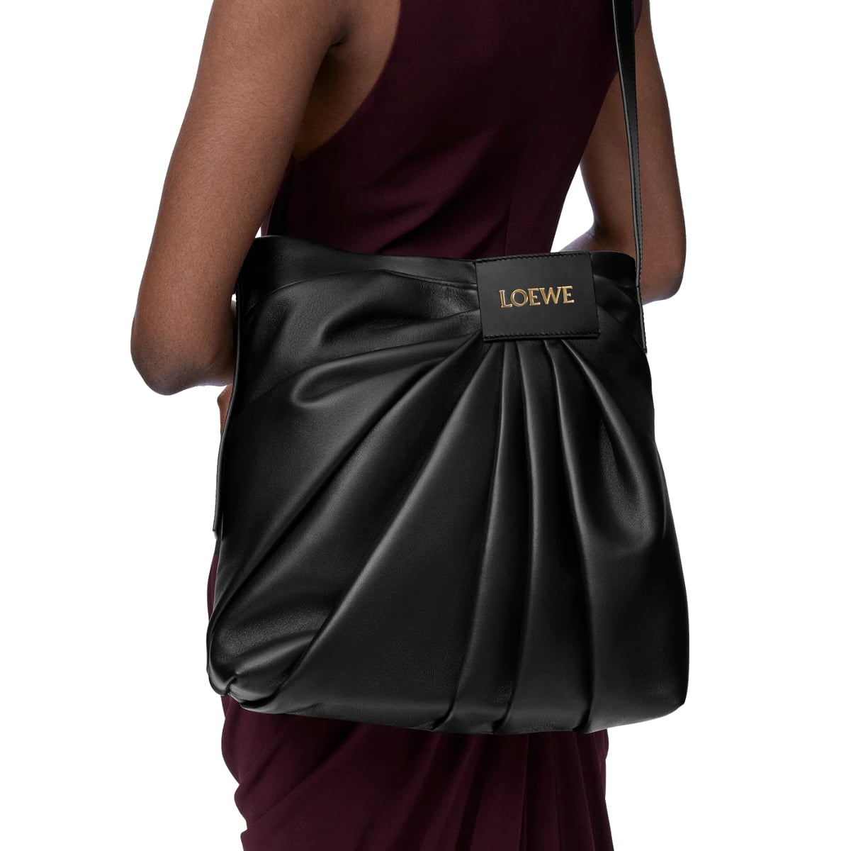 Draped Tote Mellow Shoulder Bag Nappa Lambskin Black GHW