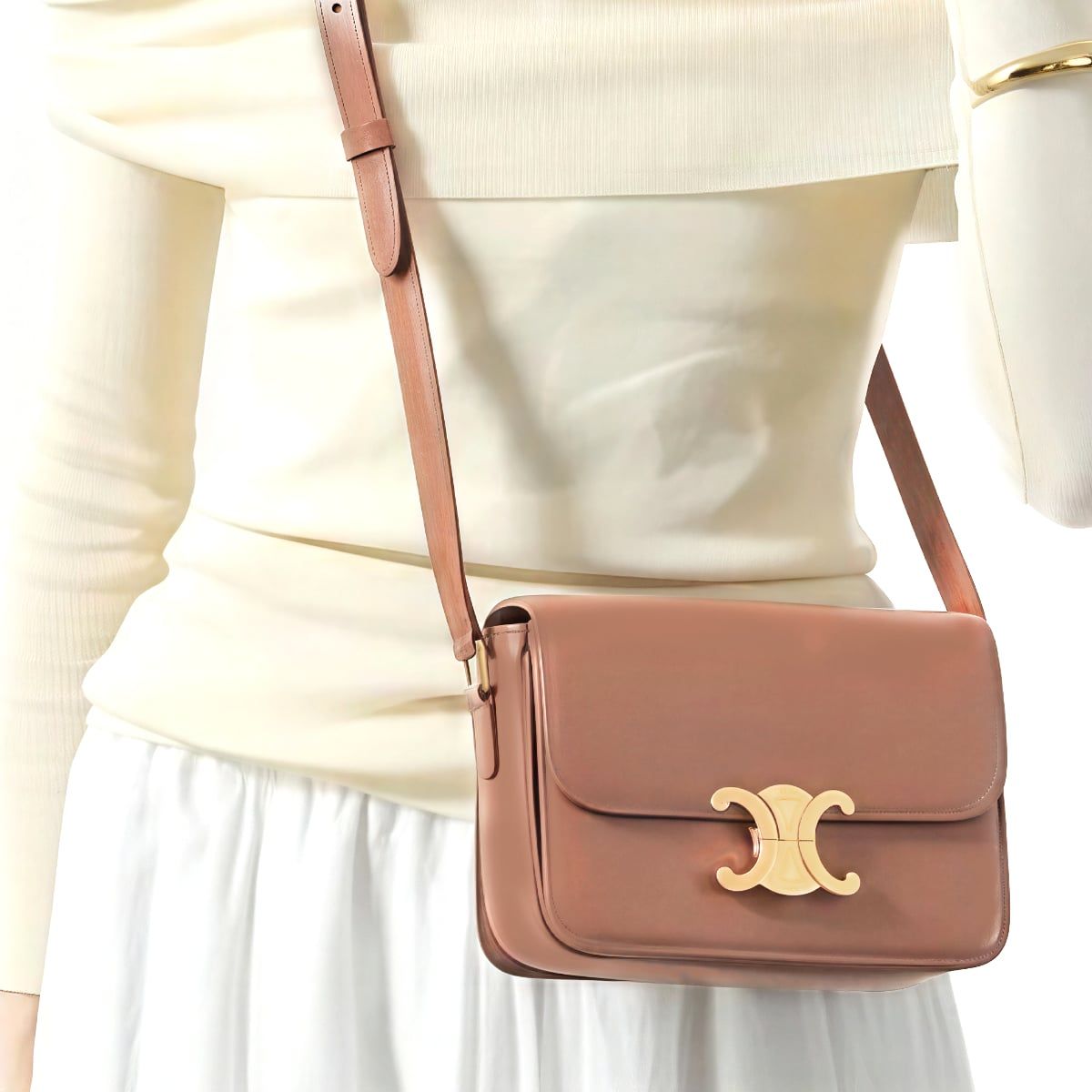 Teen Triomphe Crossbody Bag Calfskin Bronze GHW
