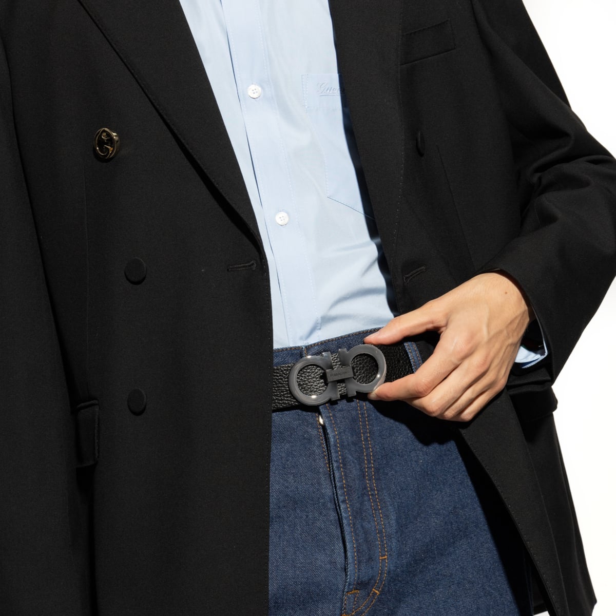 Gancini Reversible and Adjustable Belt 35 mm Grained Leather Black / Hickory