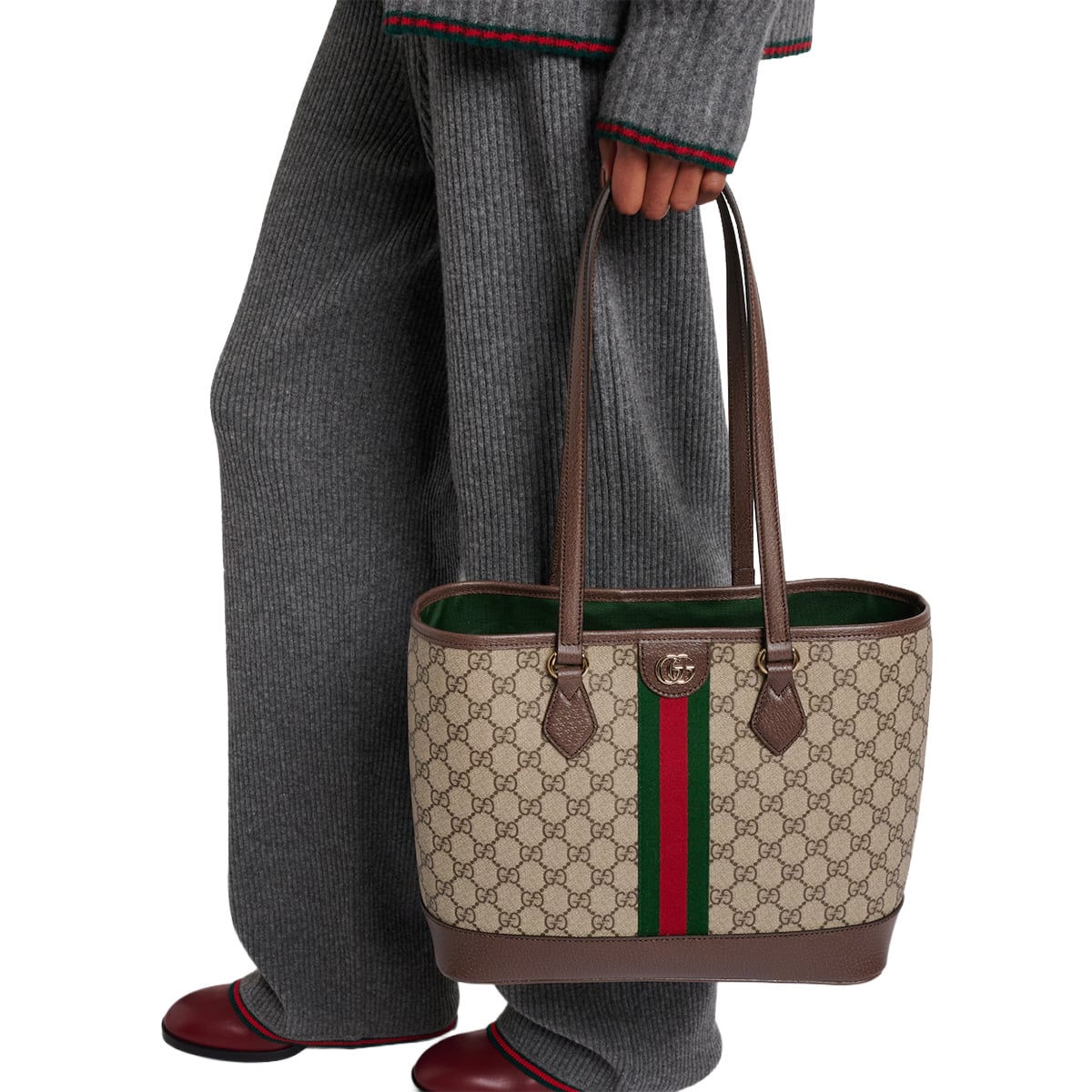 GG Ophidia Medium Monogram Tote Bag Beige and Dark Brown LGHW