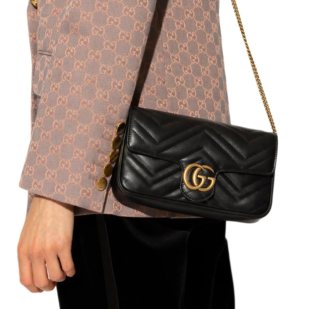 GG Marmont Mini Shoulder Bag Leather Black GHW