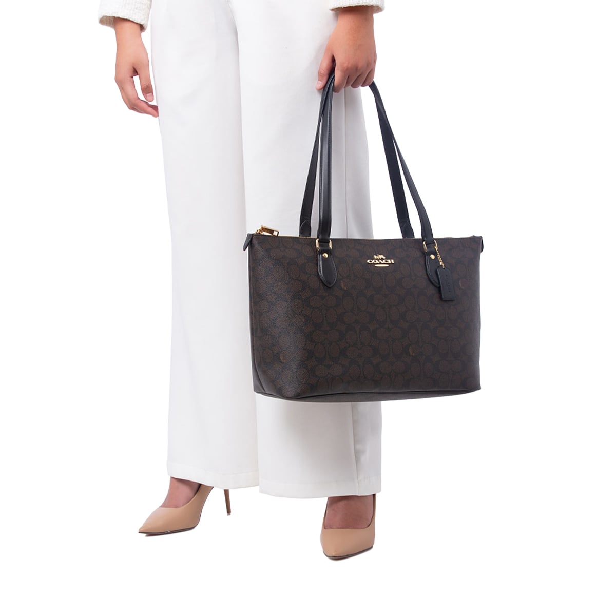 Gallery Tote Bag In Signature Canvas Walnut/Black
