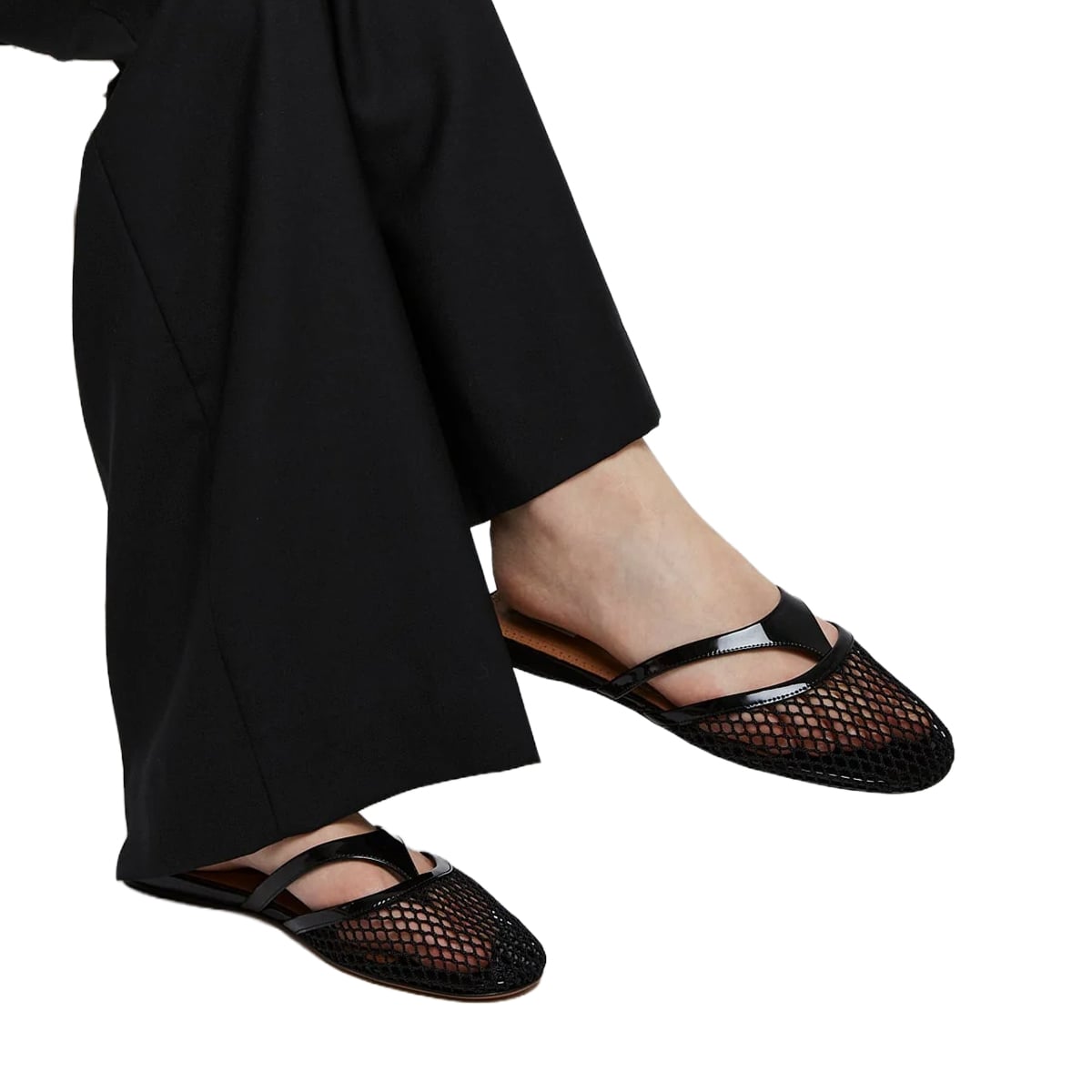 Infradito Fishnet Leather Flat Mules Black