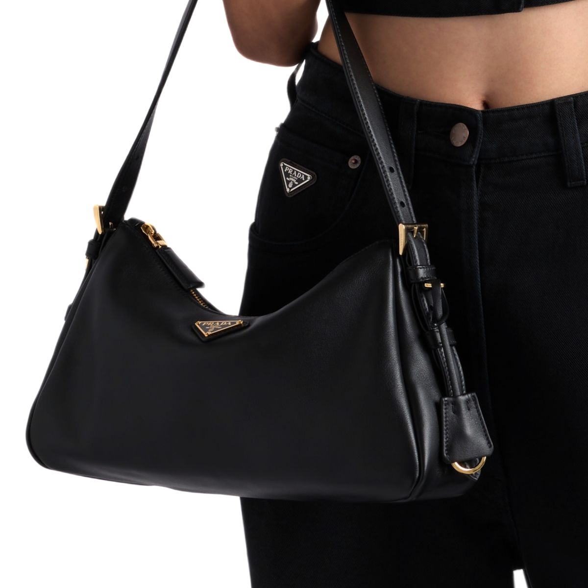 Aimée Medium Leather Shoulder Bag Black
