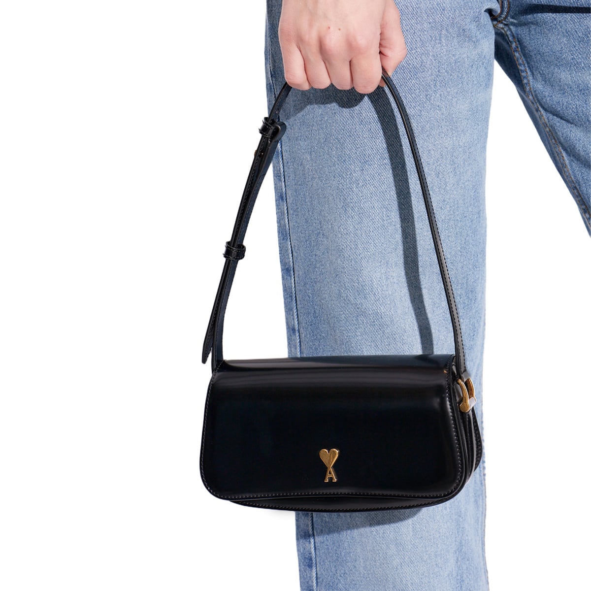 Paris Shoulder Bag Glazed Leather Black
