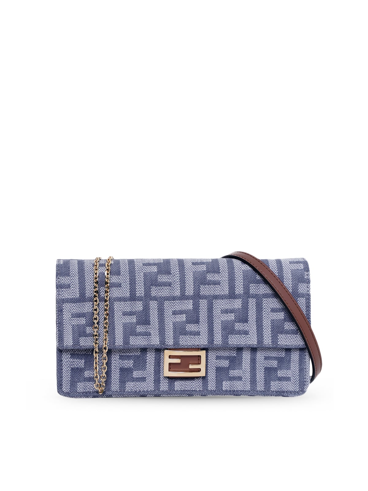 Wallet on Chain Baguette FF Jacquard Denim Blue-Fendi