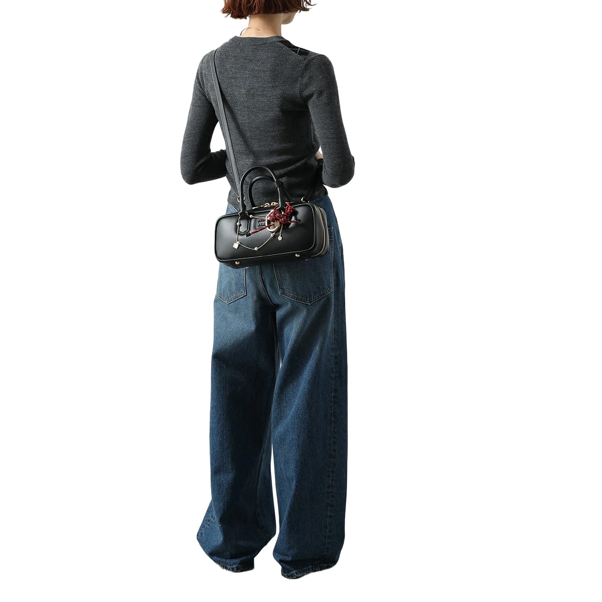 Large Arcadie Leather Bag Black