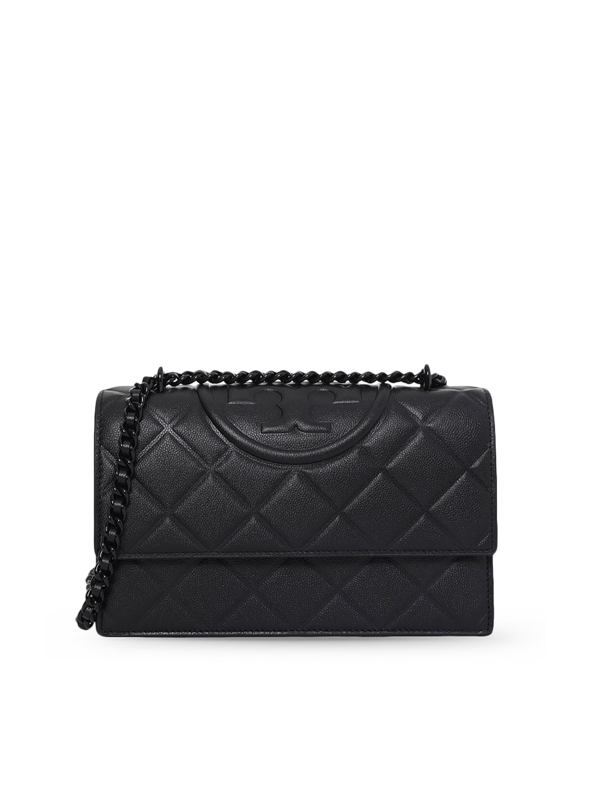 Small Fleming Convertible Grained Shoulder Bag Black-Tory Burch