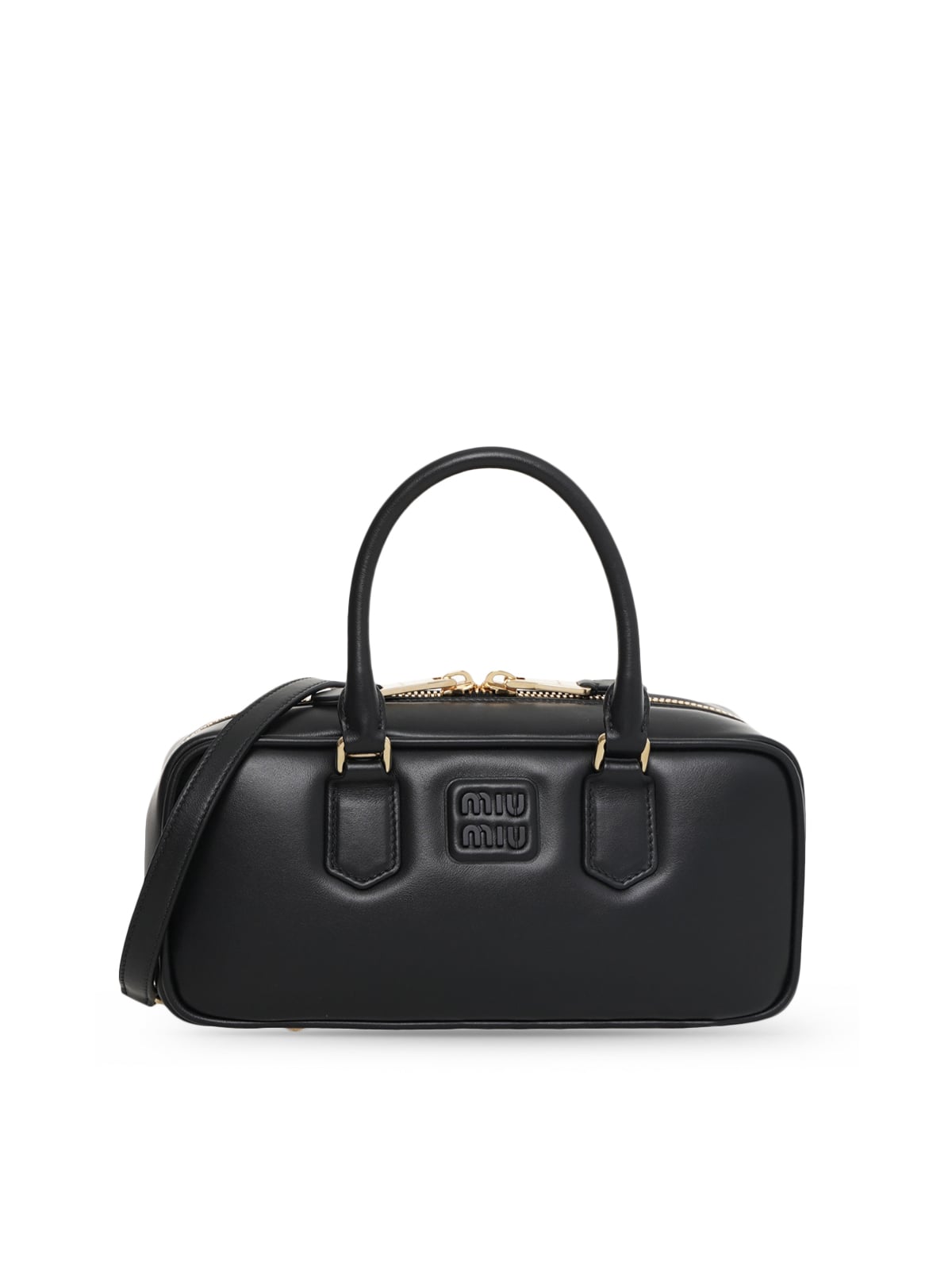 Large Arcadie Leather Bag Black-Miu Miu
