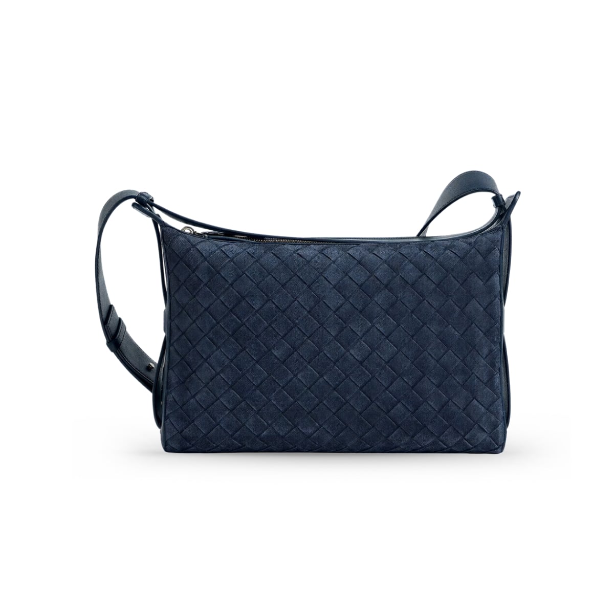 Tribeca Suede Intrecciato Crossbody Bag Neptune Blue-Bottega Veneta
